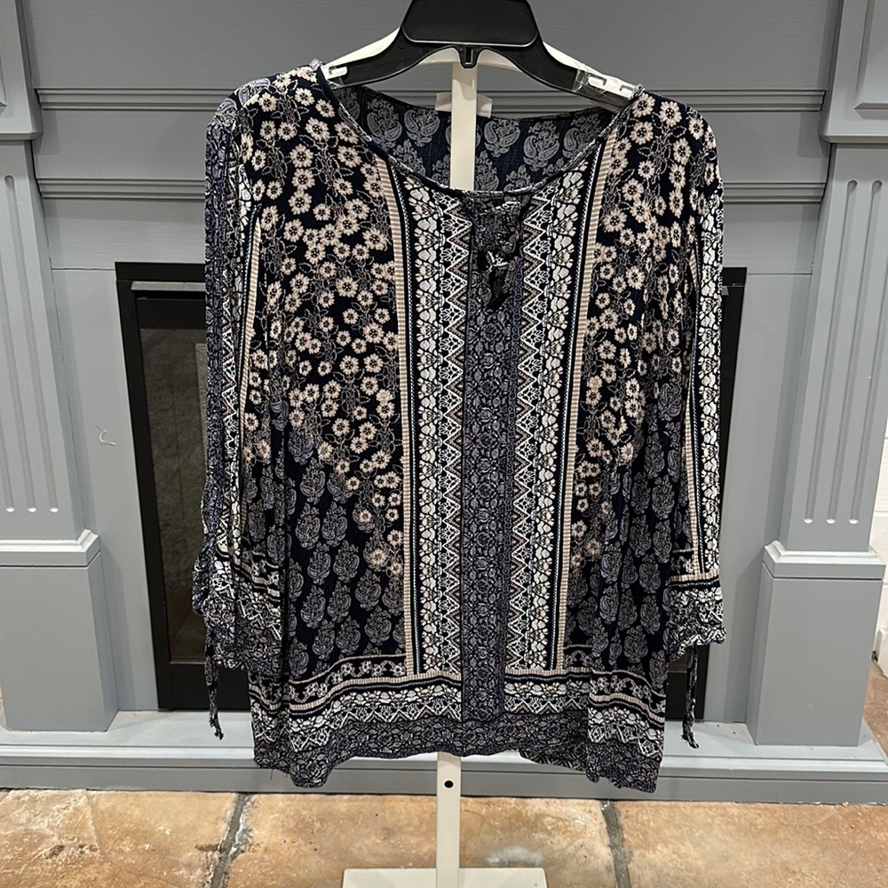 Westport Navy/Cream Long Sleeve Blouse